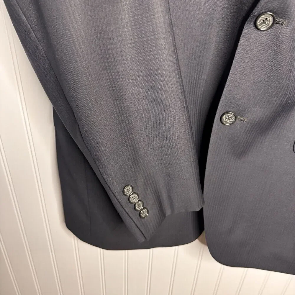 Jones New York Suit Jacket 39R Black Pinstripe 95% Wool Blazer Men Two Vent 0958